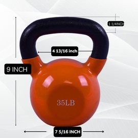 BESEA Orange Vinyl Coated Kettlebell 35lbs, Wide Grip Handle, Stable Flat Base, Strength Training, Durable kettle bells