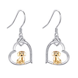 AXOMY Dachshund Earrings 925 Sterling Silver/Ross Gold Plated/Gold Plated Dachshund Dangle Earrings Heart Dog Jewelry Gifts for Women Mom Wife Dachshund Lovers (Ross Gold)