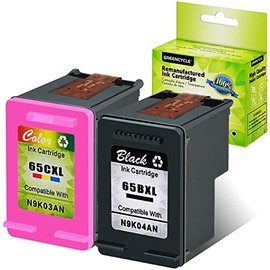 GREENCYCLE Remanufactured High Yield Ink Cartridge Compatible for HP 65XL 65 XL N9K04AN N9K03AN Envy 5055 5052 5058 Deskjet 2655 2622 3720 3730 3752 3758 All-in-One Printer (1 Black, 1 Tri-Color)