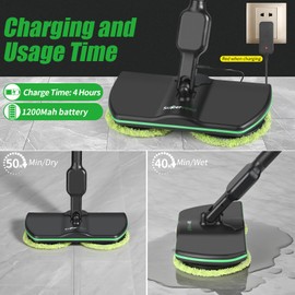 Battery Cordless Electric Spin Mop for Floor Cleaning, 13 Inch Cleaning Pad