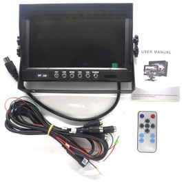 Padarsey 9" TFT LCD Car Rearview Quad Split Monitor,Remote Control, 4 Channels 4-PIN Connector Video Inputs Shockproof - 12V-24V 800480HD Screen w/Sunshade Anti-Glare
