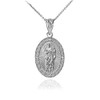 Sterling Silver Saint Jude Thaddeus CZ Oval Medal Pendant Necklace