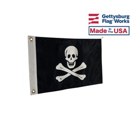 12x18" Jolly Roger Pirate Boat Flag - Double Sided All Weather Nylon & Reinforced Fly End Stitching - Proudly Made in the USA