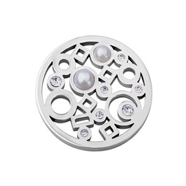 Quiges Interchangeable Coin 33 mm Stainless Steel Circle and Square Pattern with Pearl and Zirconia for Coin Pendant in Various Colours, Crystal, Cubic Zirconia