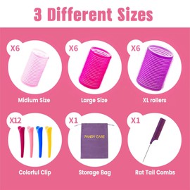 Hair Rollers Set 32 PCS, PandyCare Hair Rollers For Long Hair & Short Hair - No Heat, Hair-friendly, Natural Effect, Includes 18 Rollers (1.73+1.41+0.98 inch), 12 Clips,1 Rat Tail Comb & 1 Storage Bag