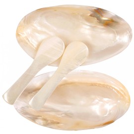 Mother of Pearl Caviar Serving Set - 2 Shell Dishes & 2 Matching Spoons, Elegant Natural Shell Server for Caviar, Appetizers, Desserts and Eggs, White