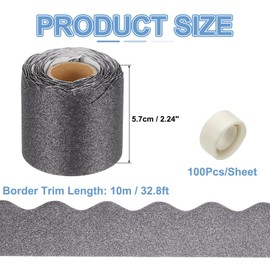 PATIKIL Glitter Bulletin Board Borders, 32.8ft Gray Border for Bulletin Board with Clear Sticky Dots Scalloped Trim for Office Party Classroom Decorations