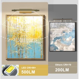 ZitoStory Battery Operated Picture Light with Remote,Wireless Dimmable Art Lights for Paintings Rechargeable Gallery Light Artwork Lighting for Canvas, Portrait (Brass,12'' Inch)