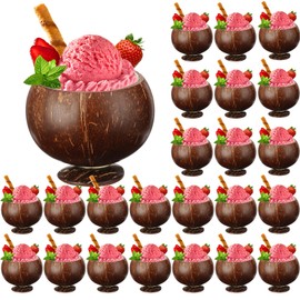 Tioncy 24 Pcs 13.5 oz Coconut Shell Cups Bulk Hawaiian Party Supplies Polished Natural Coconut Bowls Luau Party Favors Tiki Decorations for Cocktail Drinking Smoothie Salad Ice Cream