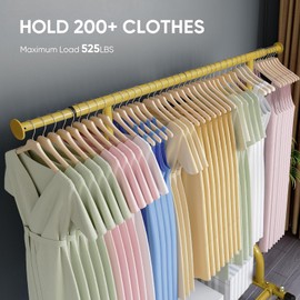 HOKEEPER Clothing Rack Gold Clothes Rack Heavy Duty Garment Rack for Hanging Clothes 525LBS Commercial Clothing Racks with Wheels for Bedroom, Laundry, Balcony, Living Room 22" D x 75" W x 71" H