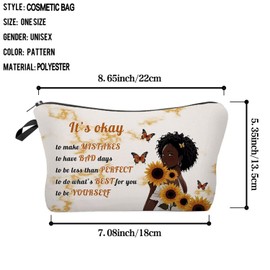 Livel lhood African American Makeup Bag Cute Small Organizer Zipper Pouch It's Okay To Be Yourself Cosmetic Bag Inspiring Birthday Present for Black Women Friends, hzt0747, Small