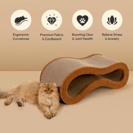 Pet JoJo Cloud Lounge Cat Scratching Pad, Reversible Scratch Board with Natural Curves for Freestyle Scratching & Ergonomic Support, Extra Wide Cat Bed for Large Cats, Premium Cardboard & Cozy Fabric