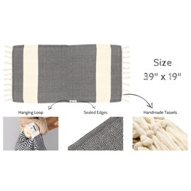 Bazaar Anatolia Turkish Hand Towels for Bathroom Set of 2 | 39"x19", Cotton | Bathroom & Decorative Hand Towels for Kitchen Dishcloth, Tea, Yoga, Face, Gym - Diamond Black