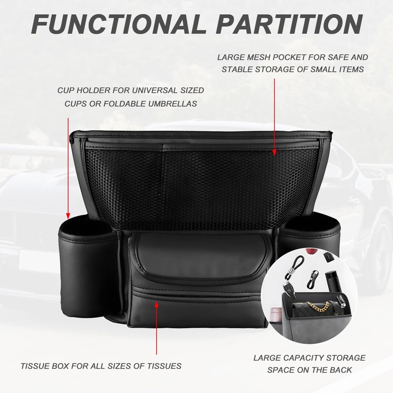 NYTKL Car Handbag Holder Between Seats, Large Capacity Leather Organizer