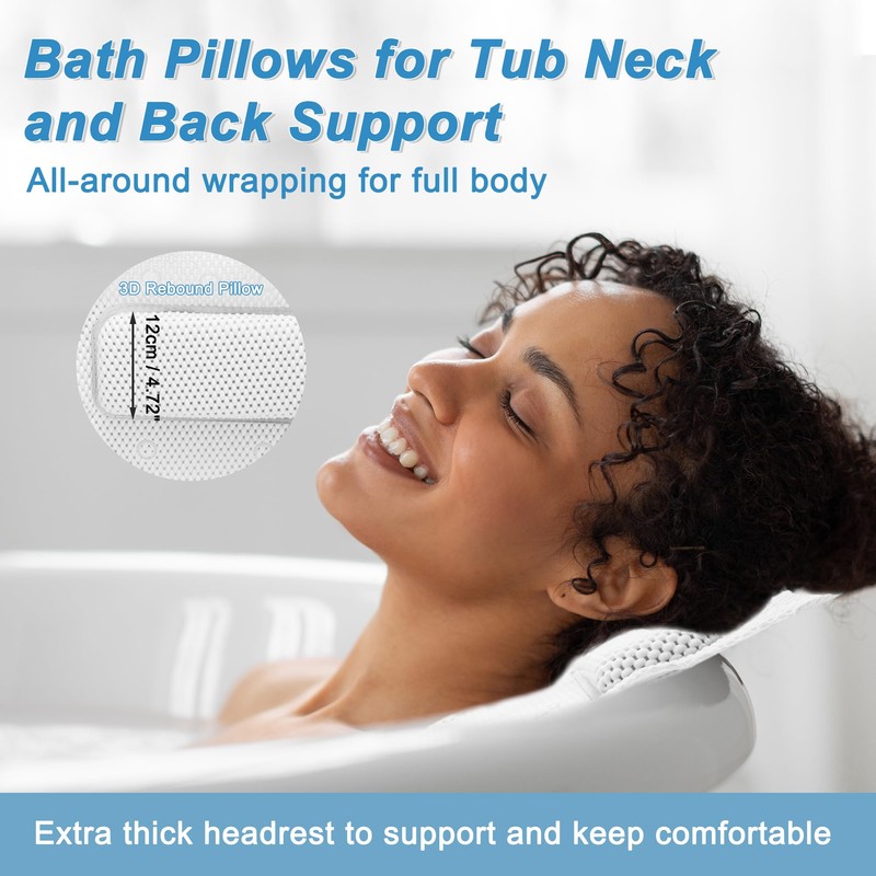 GLIDESMOOTH Bath Pillows, Spa Bath Pillows for Tub Neck and