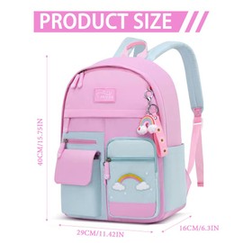 School Bags for Girls Backpack for Girls Cute Rainbow Kids Backpack with Pendant Kawaii Backpack for School Kids Teens Elementary (Color-4)