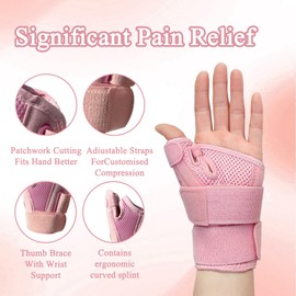 Katslyn 2 PCS Thumb Support for Arthritis, Breathable and Soft Thumb Splint Left Hand Right Hand, Ergonomical Thumb and Wrist Support Adjustable, for Arthritis, Tendonitis, Thumb Sprain, Pink, Black