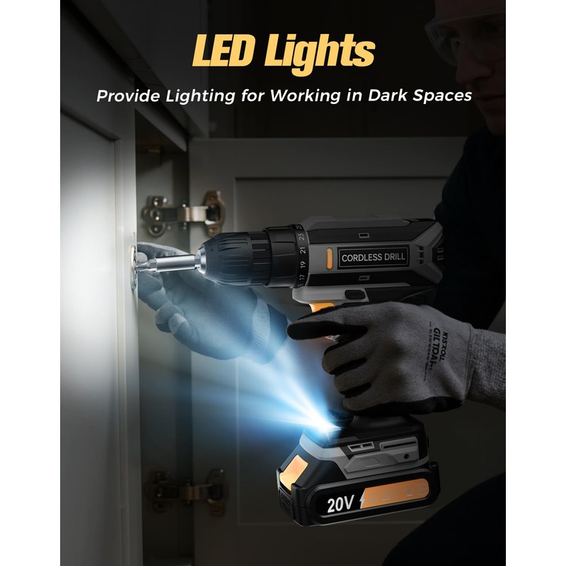 Cordless Drill, 20V MAX Power Drill Set with 2 Batteries