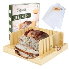 Bread Slicer for Homemade Bread, Adjustable Bread Cutter with Crumb Tray & Non-Slip Mat, Sourdough Bread Slicer Guide, Bamboo Bread Cutting Board, Manual Bread Loaf Slicer for Sandwiches and Rounds
