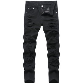 Anbreuinron Boy's Black Ripped Jeans Stacked Destroyed Distressed Skinny Fit Fashion Comfy Denim Jeans Pants,264,14