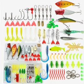 FOLANDO 76PCS Fishing Lure Kit, Mixed Fishing Lures Hook Fishing Accessories Kit Spinners, Soft Lures, Fishing Bait, Plastic Worms, Hooks, Weights for Freshwater Saltwater