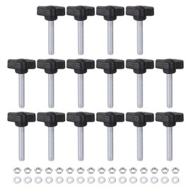 sourcing map 16pcs Tee Wing Knobs M6 x 35mm Metric Thread 27mm Z/T Head Plastic Handles Thumb Screws Hand Clamping Threaded Stud Knob Grip Thumbscrew with Nuts Washers, Black
