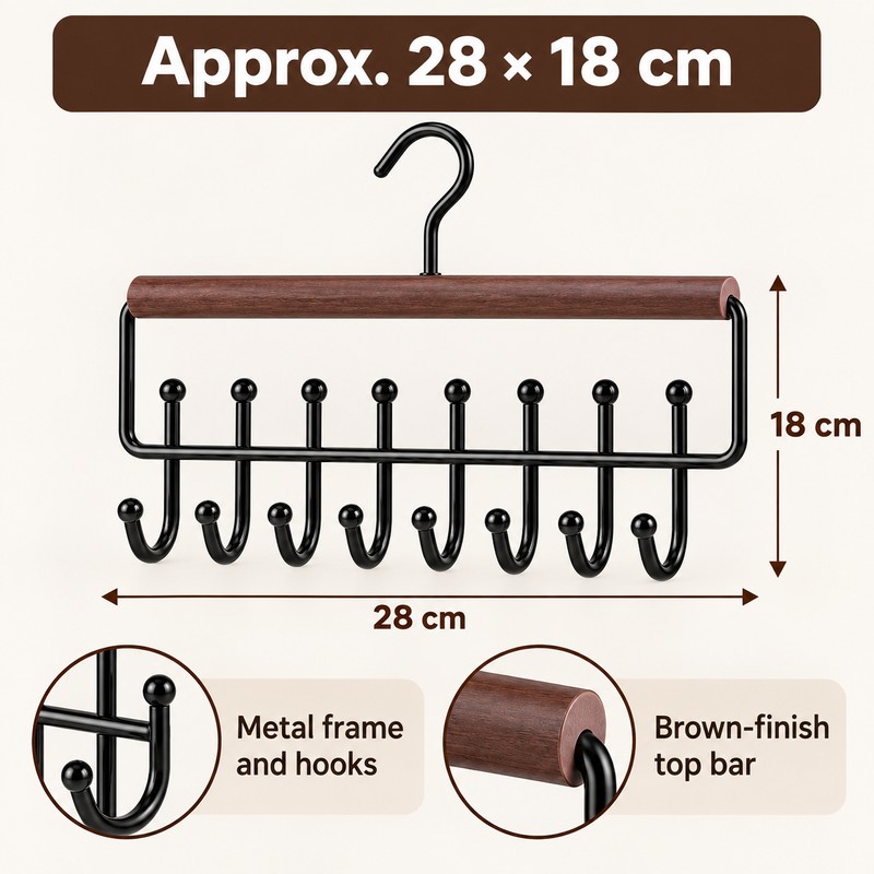 16-Hook Strap Clothes Hanger - Brown Two-Row Organizer for Bras,