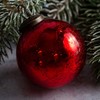 Aurora Christmas Glass Crackle Ball Christmas Bauble, Red, 2"