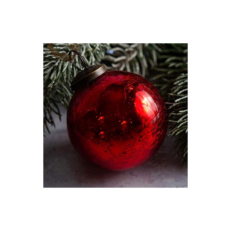 Aurora Christmas Glass Crackle Ball Christmas Bauble, Red, 2"