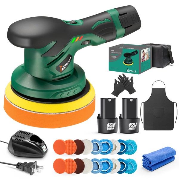 Aiment Cordless Polisher for Car Detailing with 2pcs 12V 2.0Ah Batteries & Charger, 6 Inch Cordless Car Buffer Polisher, 6 Variable Speeds, Portable Sander for Car Waxing/Buffing/Scratch Repairing
