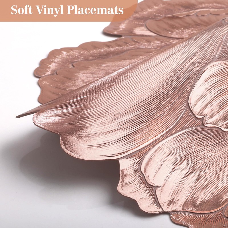 fanquare 3D Rose Gold Flower Placemats Set of 6, 15"