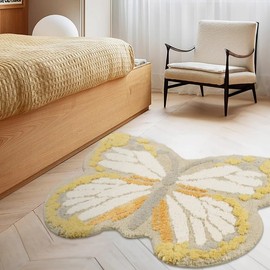 Poowe Butterfly Kids Rugs for Girls/Boys Bedroom Ultra Soft Children Play Mat for Kids Room, Colorful Non Slip Nursery Area Rug for Playroom, 35.4" x 47.2"-Yellow