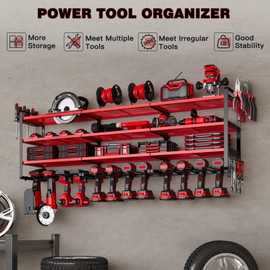 NattyDot 48" Large Power Tools Organizer Wall Mount,12 Drill Holder for Garage, Workshop Heavy Duty Storage Rack (Red)