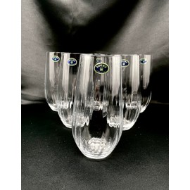 Czech Bohemian Crystal Glass Set of 6 Highball Tumblers 20oz./580ml. Elegant Vintage Design Old Fashioned Style Heavy Base Juice Cocktails Water Wedding Birthday Housewarming