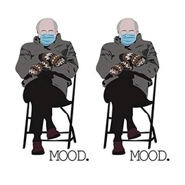 (2 Pack) Funny Meme Bernie Sanders Mittens Sitting On Chair Inauguration Mood Vinyl Sticker Decal - 4.25x2 Inches - Waterproof Life Memes Stickers Decals For Vehicles Laptops Waterbottles