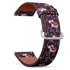 THAZEE 20mm Quick Release Replacement Leather Watch Band (Tribal Elephant) Smartwatch Strap Bracelet for Women, Men