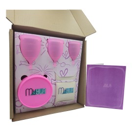 Set De 3 Copas Menstruales Myyla Cup + Vaso + Bolsa De Tela