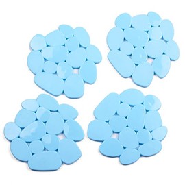 MSV Shower Mat Bath Mat Bath Mat Non-Slip Pads Pebble – Pack of 4 – Antibacterial Non-Slip with Suction Cups – Light Blue – Approx. 13 x 11 cm