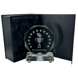 Express Medals Crystal Football Trophy Award, 6 Inch, Octagon Shape, Champion Design with Black Gift Presentation Box Tournament Winner Trophies Fantasy