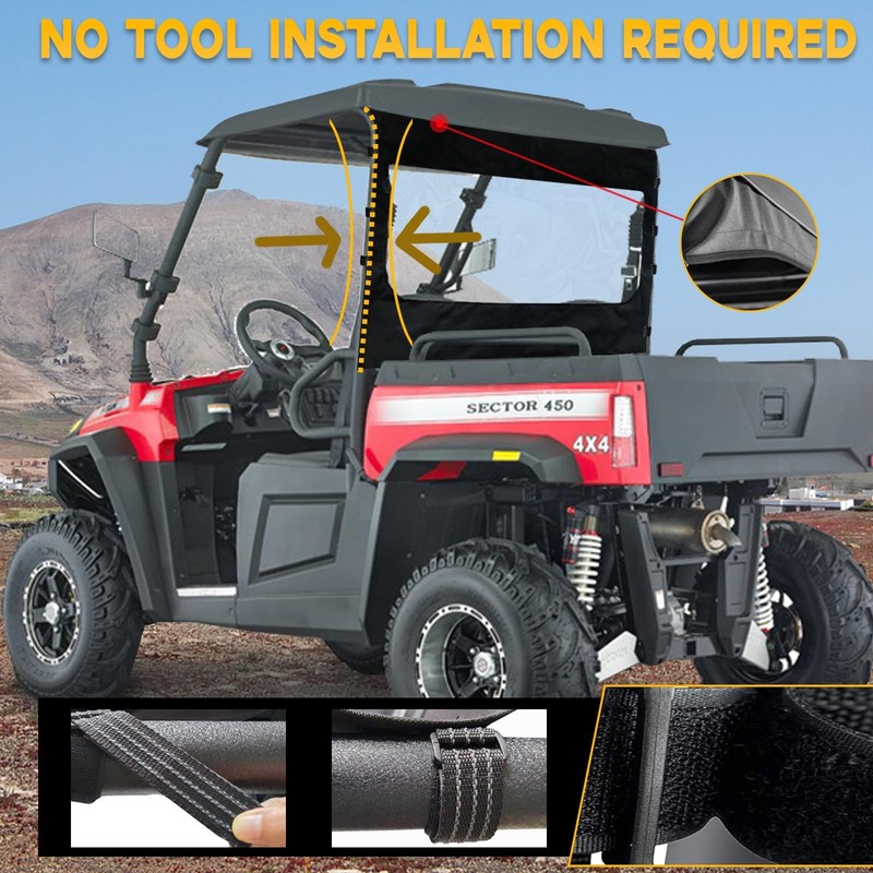 Chikia Hisun Sector 450 UTV Rear Windshield,Zipper Back Window For