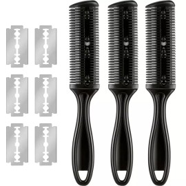 Mace 메이스 3 헤어컷 면도기 빗 12개 교체날 더블 엣지 셰이퍼로 및 홈 스타일링 스플릿 엔드 트리머 [Black] MACE 3 Haircut Razor Comb with 12 Replacement Blades Double Edge Shaper and Home Styling Split End Trimmer [Black]