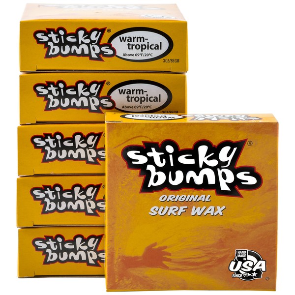 Sticky Bumps Warm/Tropical Water Surfboard Wax, White, 6 Pack
