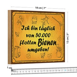 Lustiges Holzschild | Ich bin täglich von 50.000 | flotten Bienen umgeben! | 18 cm x 12 cm