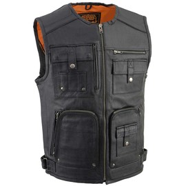 Milwaukee Leather MLM3580 Men's Black ‘Super Utility-Multi Pocket Vest’ Motorcycle Biker Leather Vest - Large