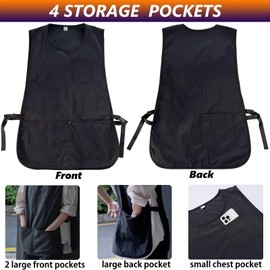 XDONEF Barber Apron Smock Waterproof Work Apron with 4 Pockets Hair Stylist Apron Vest Sleeveless Hairdresser Jacket for Women Men Black