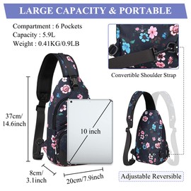 VASCHY Sling Bag,Rucksack Bag for Women Anti-theft Chest Bag Lightweight Water Resistant Crossbody Backpack for Hiking, Sport, Travel(Blue Flowers)