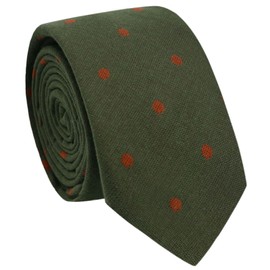 Luckyvestir Ties for Men, Cotton Mens Skinny Linen Tie, Striped Polka Dot Neckties for Men Business Casual Wedding (Polka: olive green, orange)