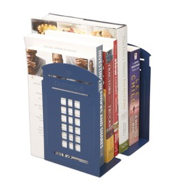 1 Pair Nostalgic London Telephone Booth Bookends British Style Metal Bookends for Shelves Library Bookends Book End Gifts (Blue)