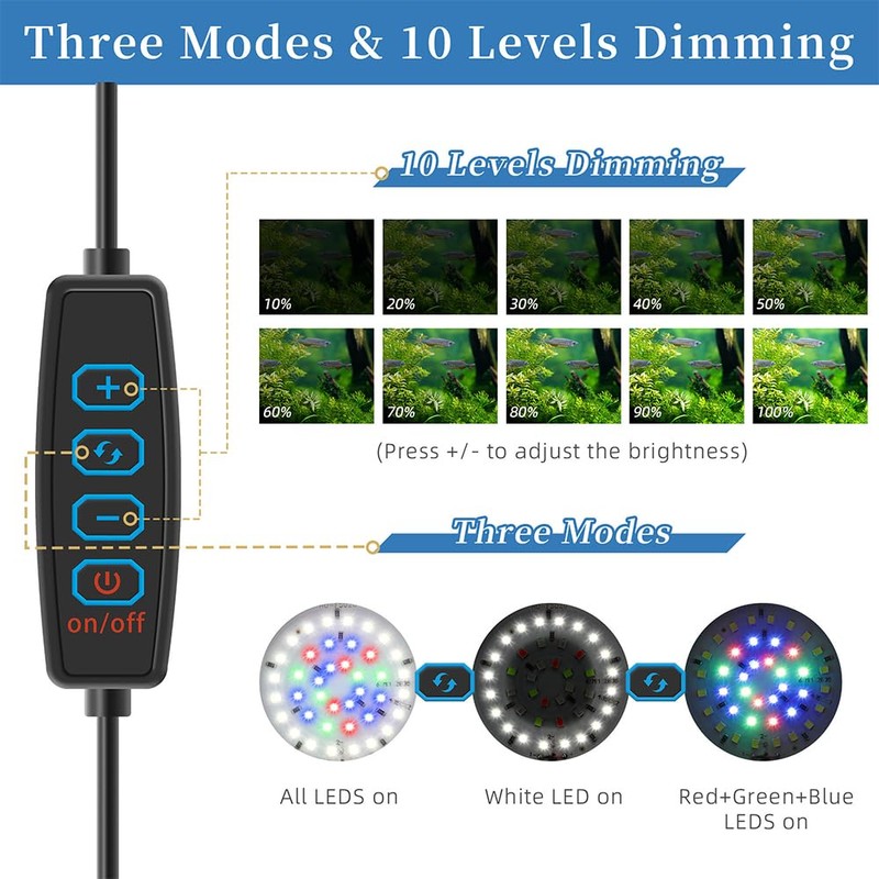 DaToo Mini Clip On Aquarium Light 7W Dimmable Small Fish