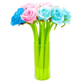SIPLIV Gel Pens, Creative Artificial Flowers Gel Pens Liquid Black 0.5mm Gel Ink Rollerball Pen for Girls Women Office School Supplies Rose B Pack of 12